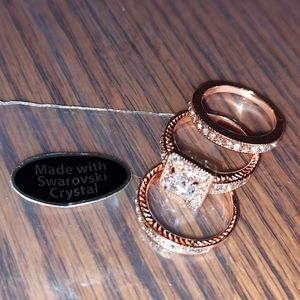 Clear Swarovski Crystal 3 Ring Set, Sz 7.5